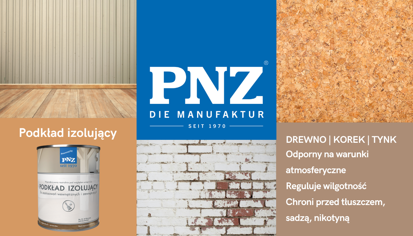 Grafika prezentuje użycie podkładu izolującego do drewna marki PNZ